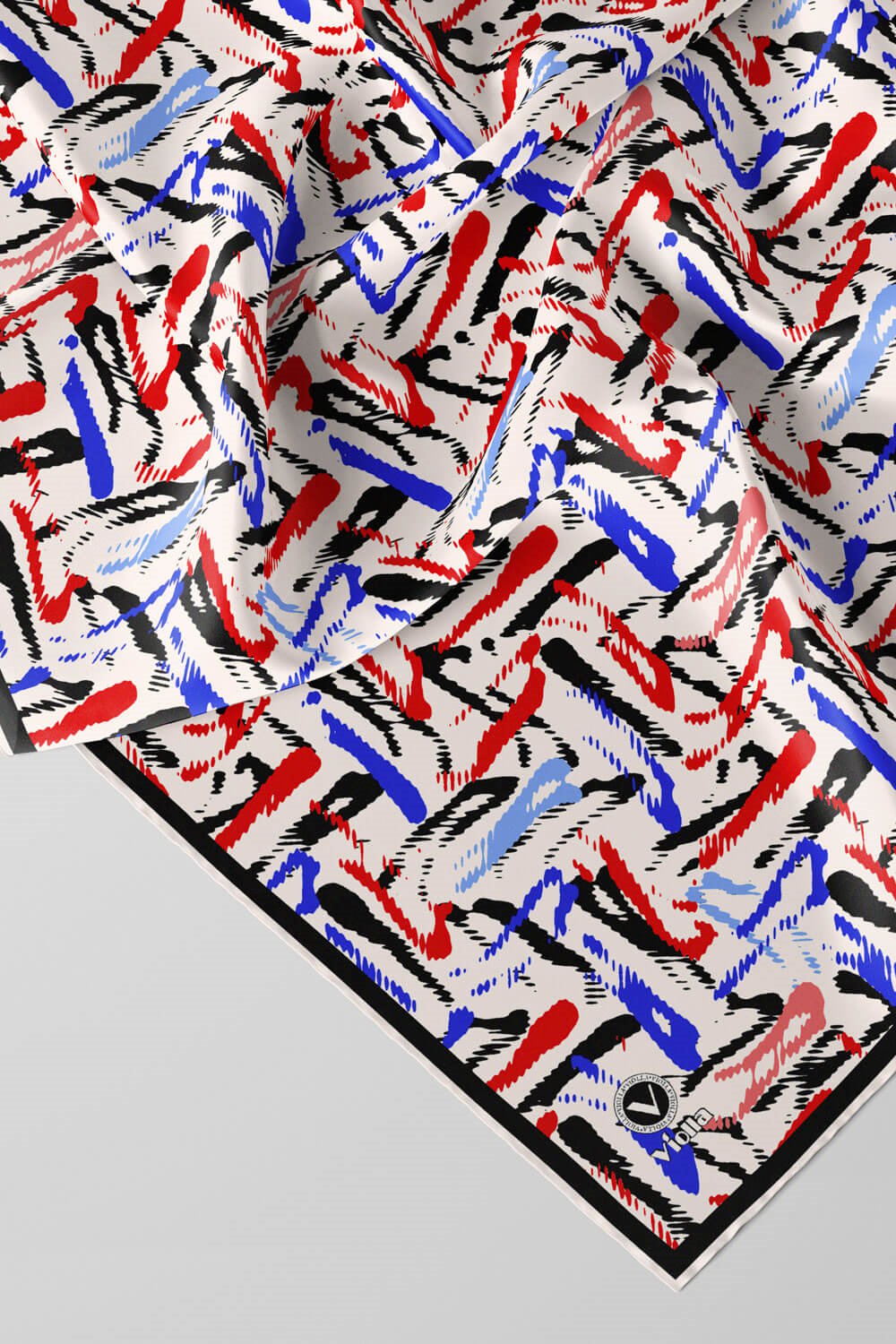 Twill Geometrik Desenli Saks - Kırmızı Renkli 90x90 Eşarp (İpek İçermez) Dikim Şekli : El Dikişi