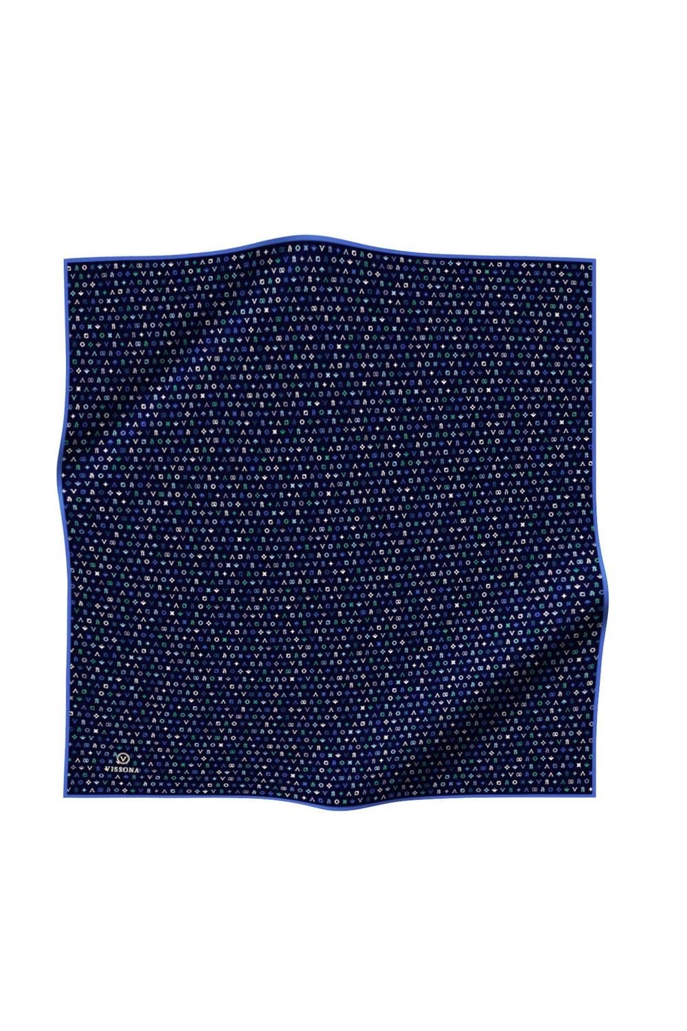 %100 Twill İpek Çıtır Motif Desenli Lacivert - İndigo Renkli 90x90 Eşarp Dikim Şekli : El Dikişi