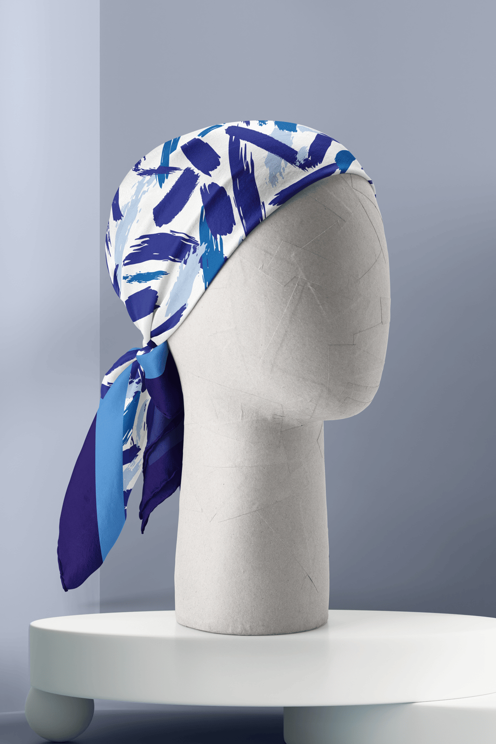 F27 Kadın Mavi Yağlı Boya Desenli 50x50 Bandana HYL DG0741-22