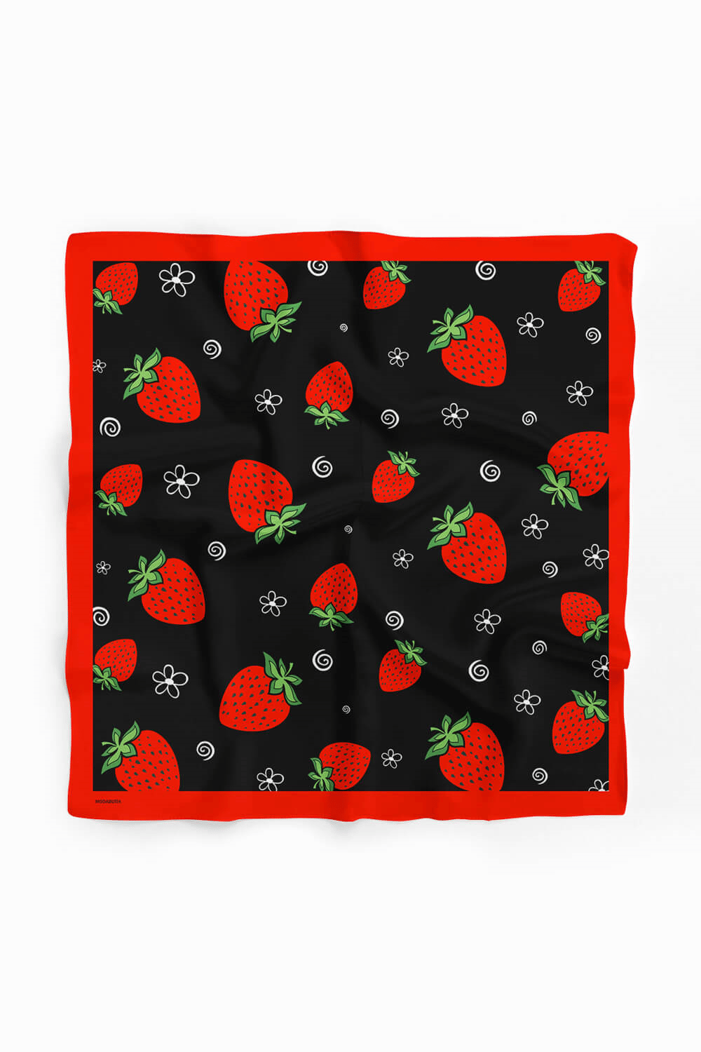 Kadın Çilek Desenli Bandana 50x50 Kırmızı Siyah DG0264-22
