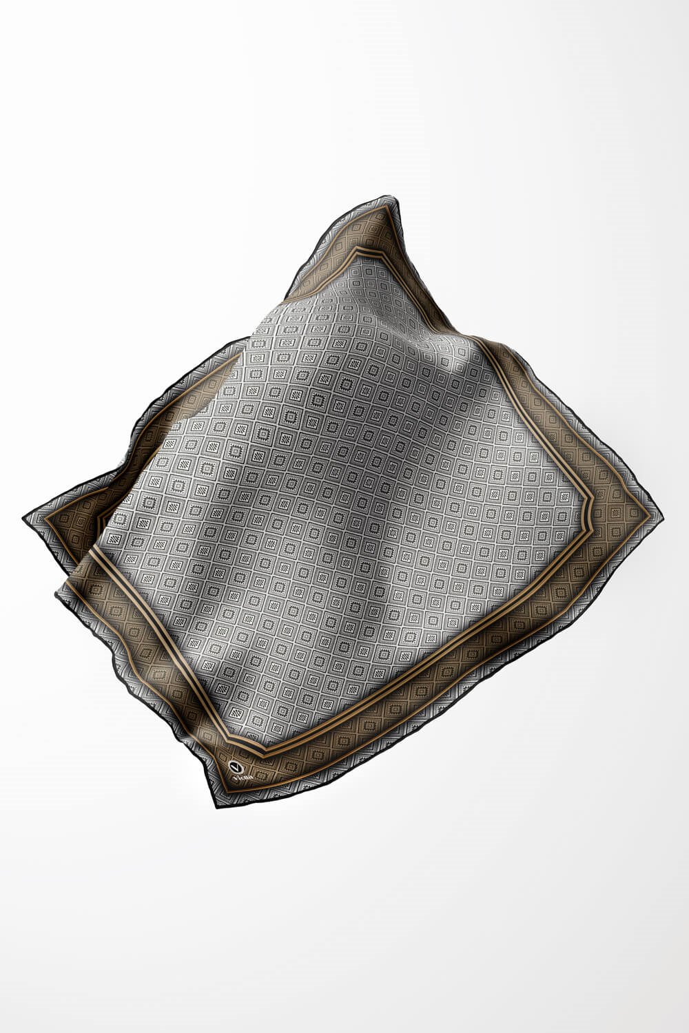 Twill Geometrik Çıtır Desenli Vizon Renkli 90x90 Eşarp (İpek İçermez) Kenar Dikiş Şekli El Dikişli