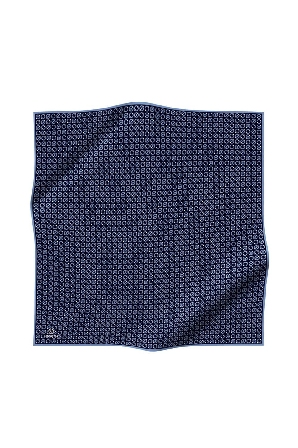 %100 Twill İpek Zincir Desenli Lacivert - İndigo Renkli 90x90 Eşarp Kenar Dikiş Şekli El Dikişli