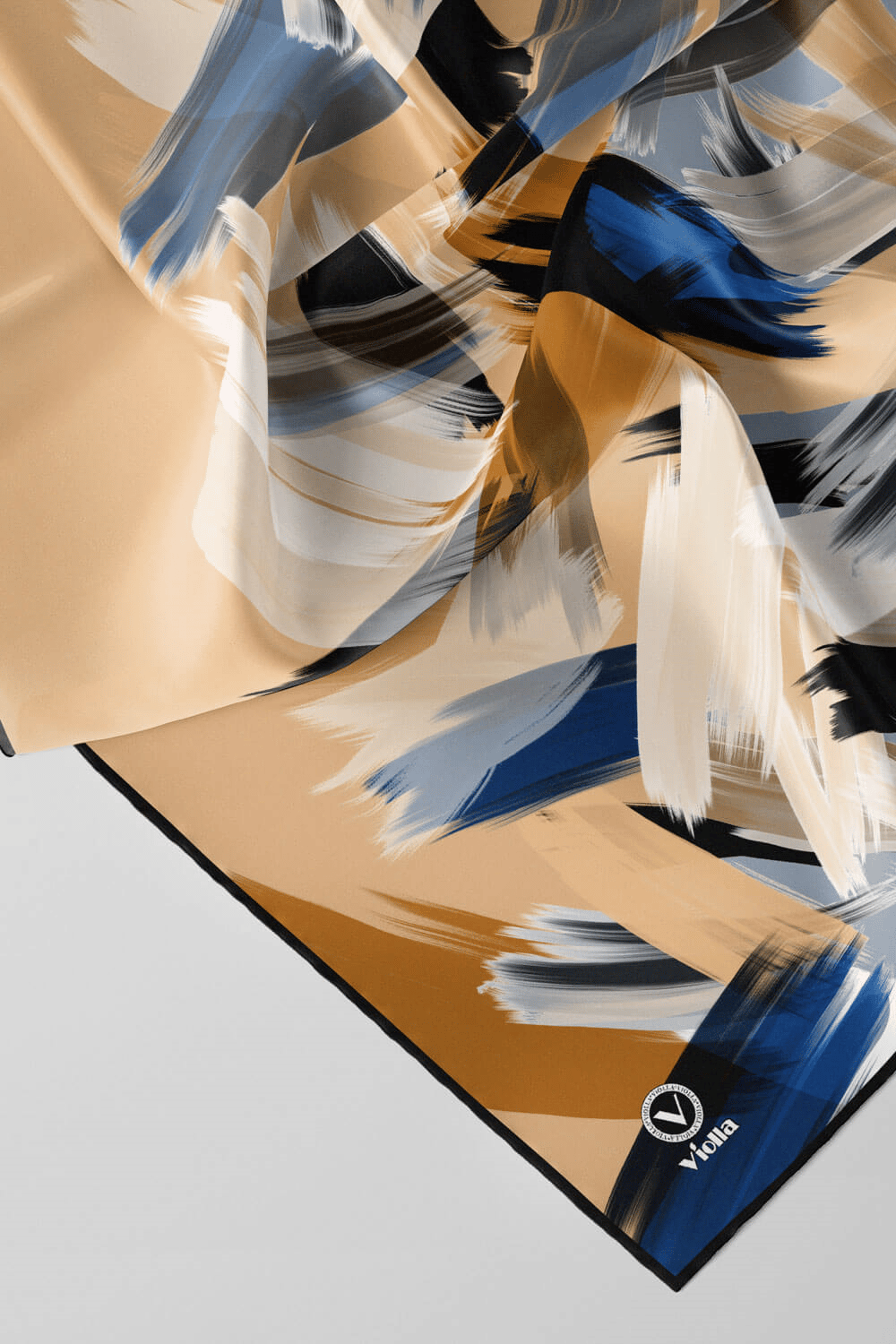 Twill Fırça Desenli Bebe Mavisi Renkli 90x90 Eşarp (İpek İçermez) Kenar Dikiş Şekli El Dikişli