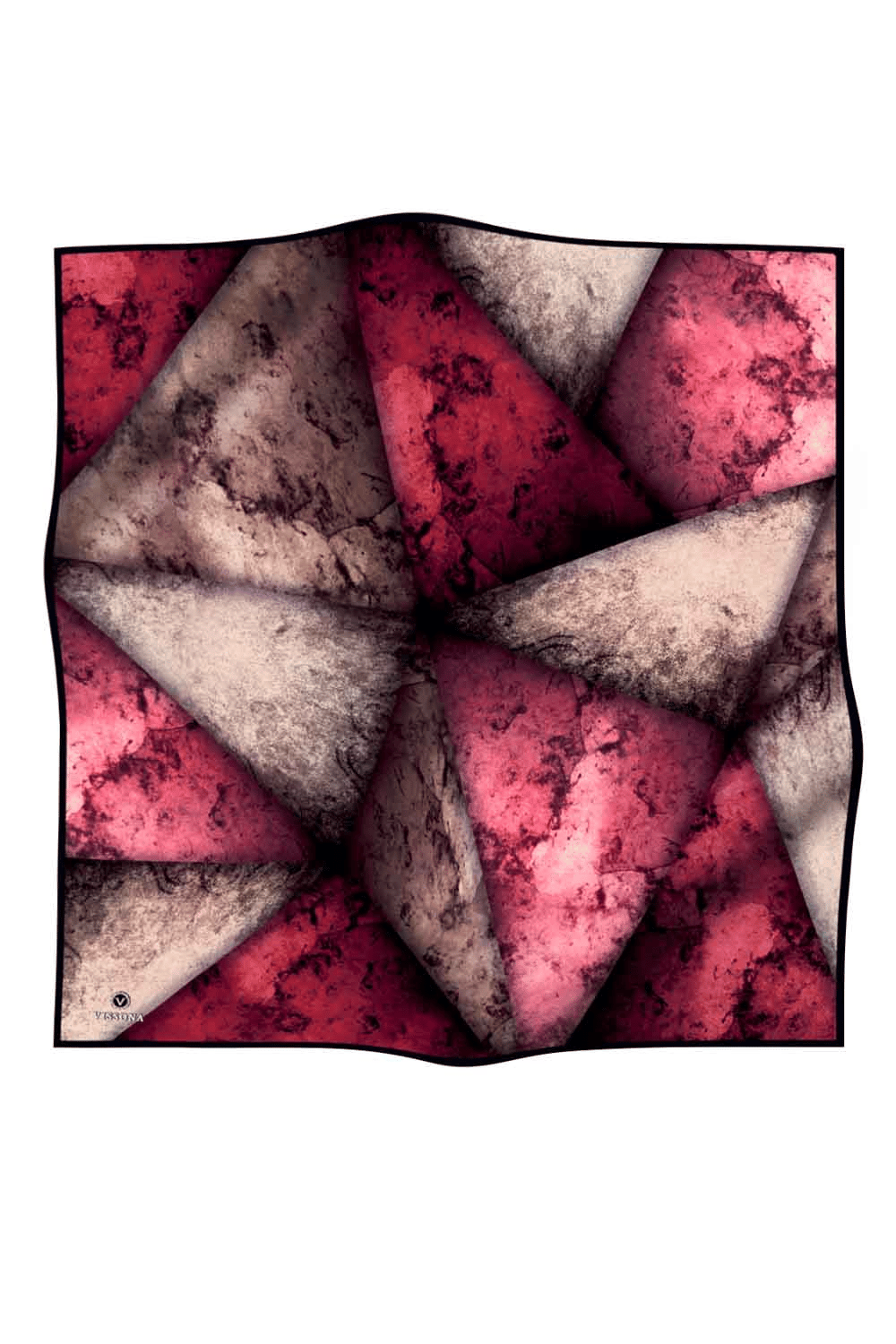 % 57 İPEK % 43 VİSKON Twill İpek Dokulu Ve Geometrik Desenli Bordo - Bej Renkli 90x90 Eşarp Dikim Şekli : El Dikişi
