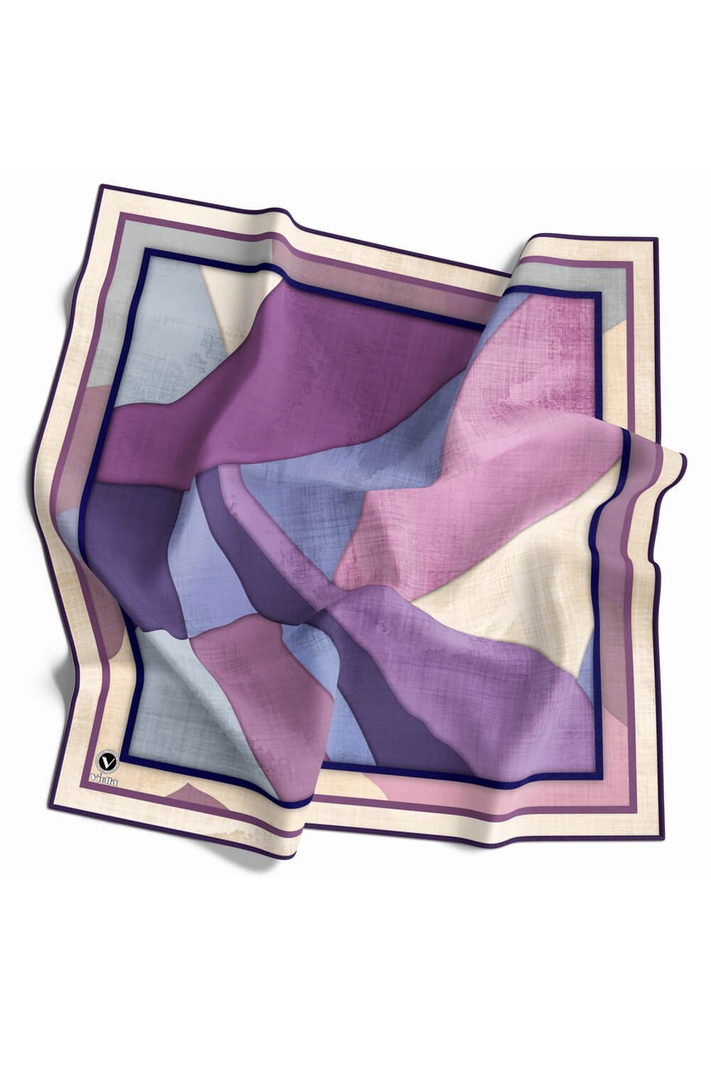 Twill Geometrik Desenli Mor Renkli 90x90 Eşarp (İpek İçermez) Kenar Dikiş Şekli El Dikişli