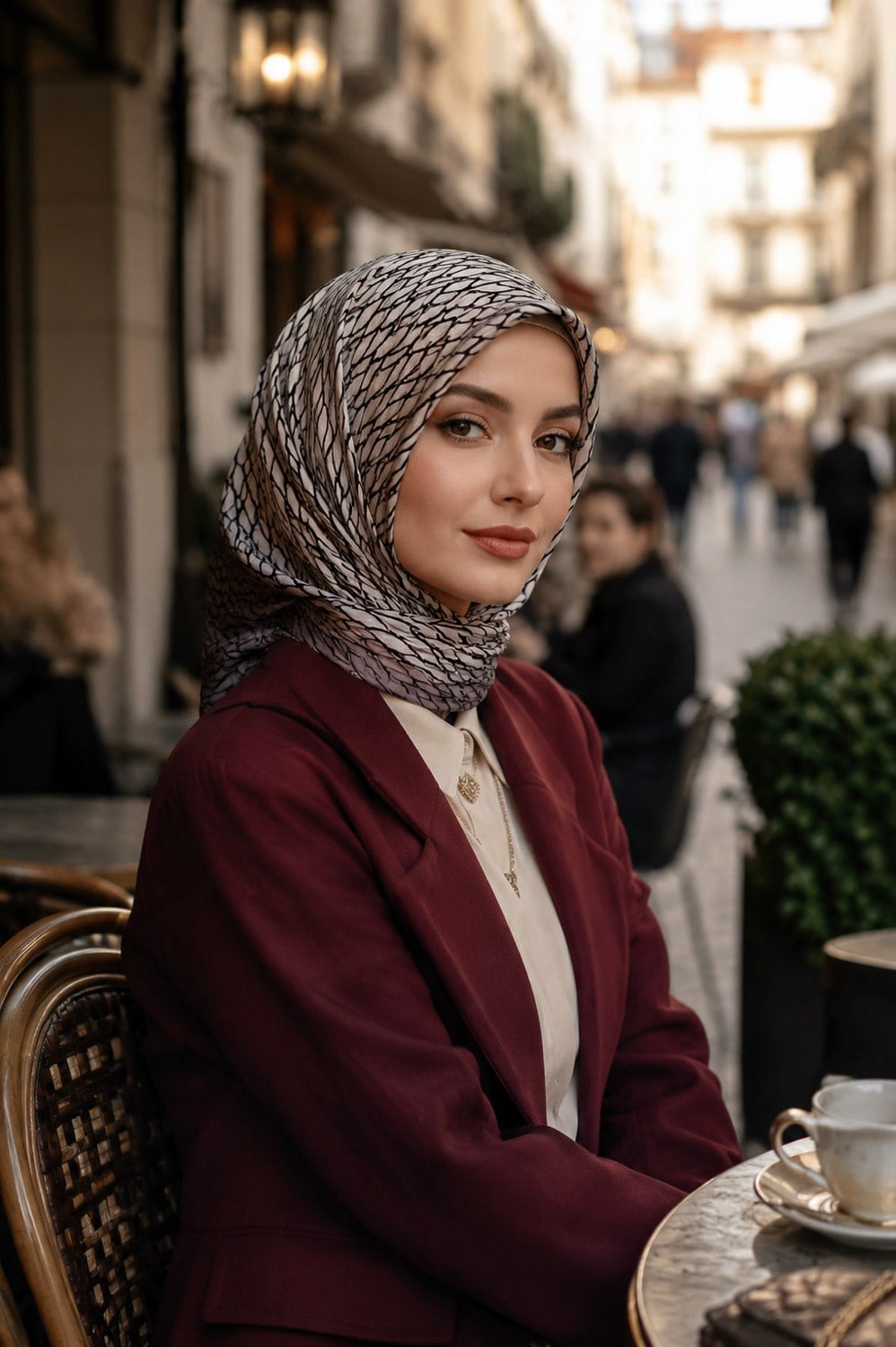 %100 Twill İpek File Desenli Krem - Siyah Renkli 90x90 Eşarp Dikim Şekli : El Dikişi