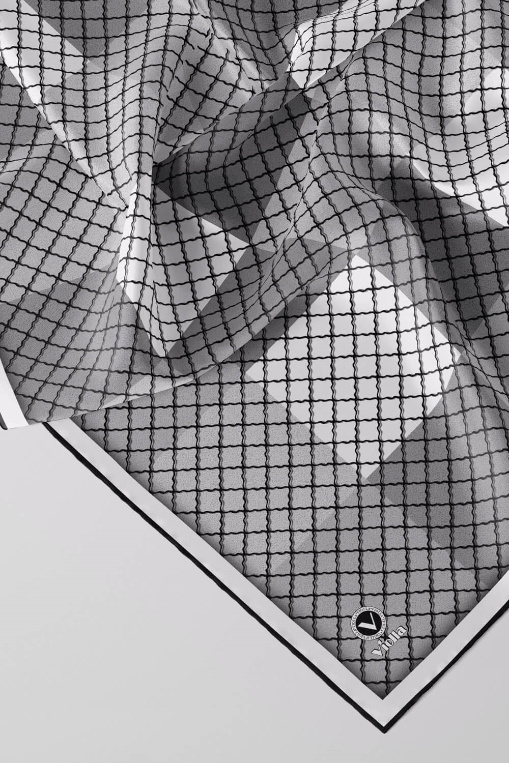 Twill Kare Desenli Gri Renkli 90x90 Eşarp (İpek İçermez) Kenar Dikiş Şekli El Dikişli