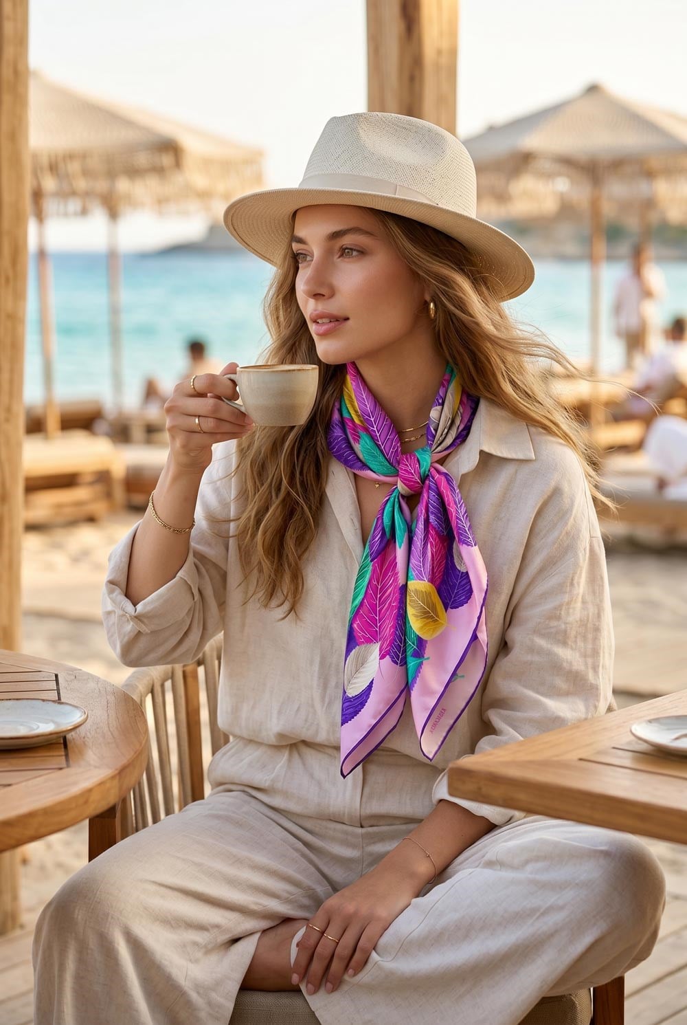 %100 İpek Kadın Desenli Bandana 80x80