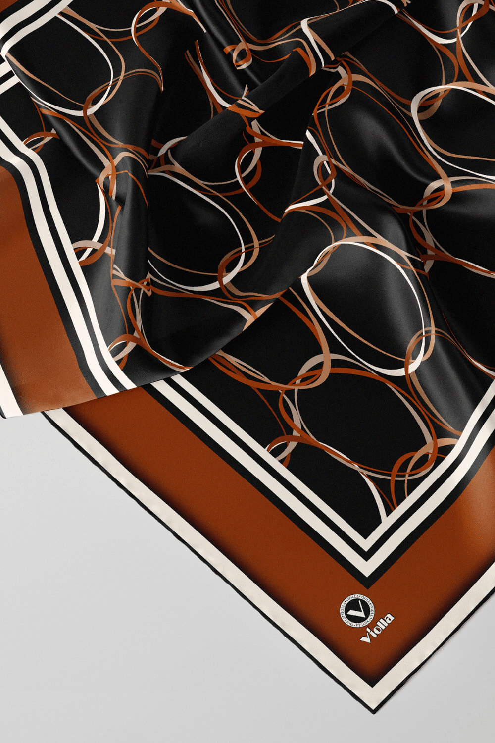 Twill Halka Desenli Taba Renkli 90x90 Eşarp (İpek İçermez) Kenar Dikiş Şekli El Dikişli
