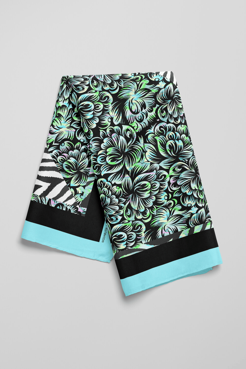 D60 Kadın Yeşil Zebra Desenli 50x50 Bandana HYL DG01431-22