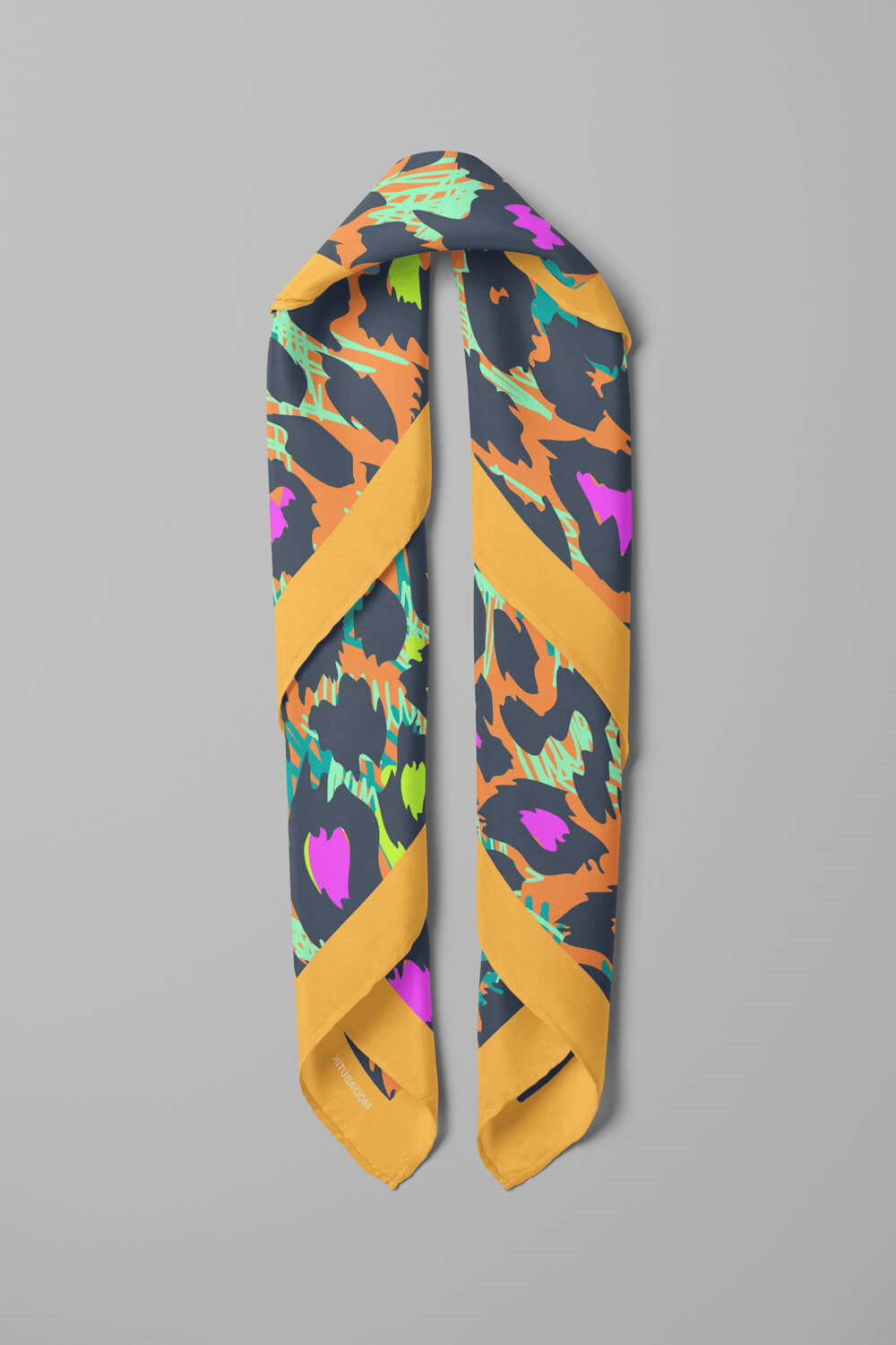 Z93 Kadın Yağlı Boya Desenli Bandana 50x50 Sarı Mavi DG0271-22 Snz