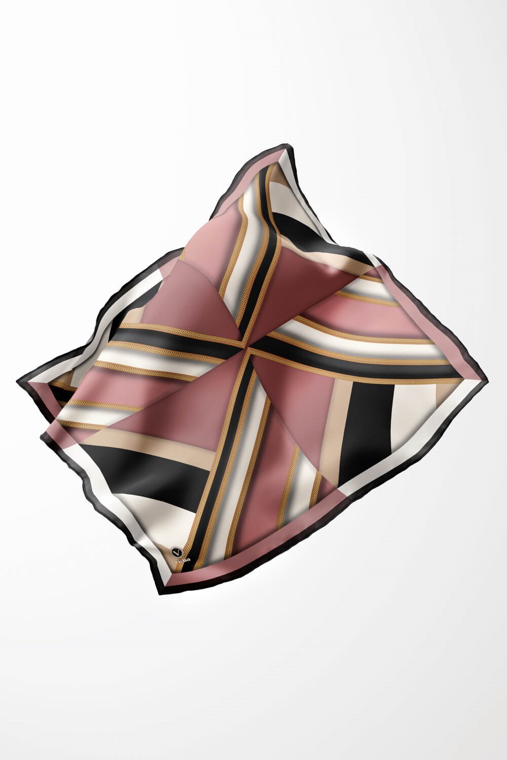 Twill Geometrik Desenli Pudra Renkli 90x90 Eşarp (İpek İçermez) Dikim Şekli : El Dikişi