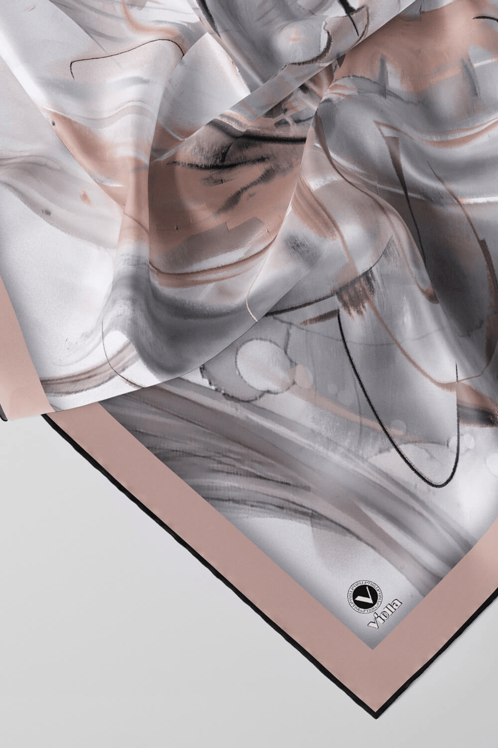 Twill Çiçek Tablo Desenli Bej Renkli 90x90 Eşarp (İpek İçermez) Kenar Dikiş Şekli El Dikişli
