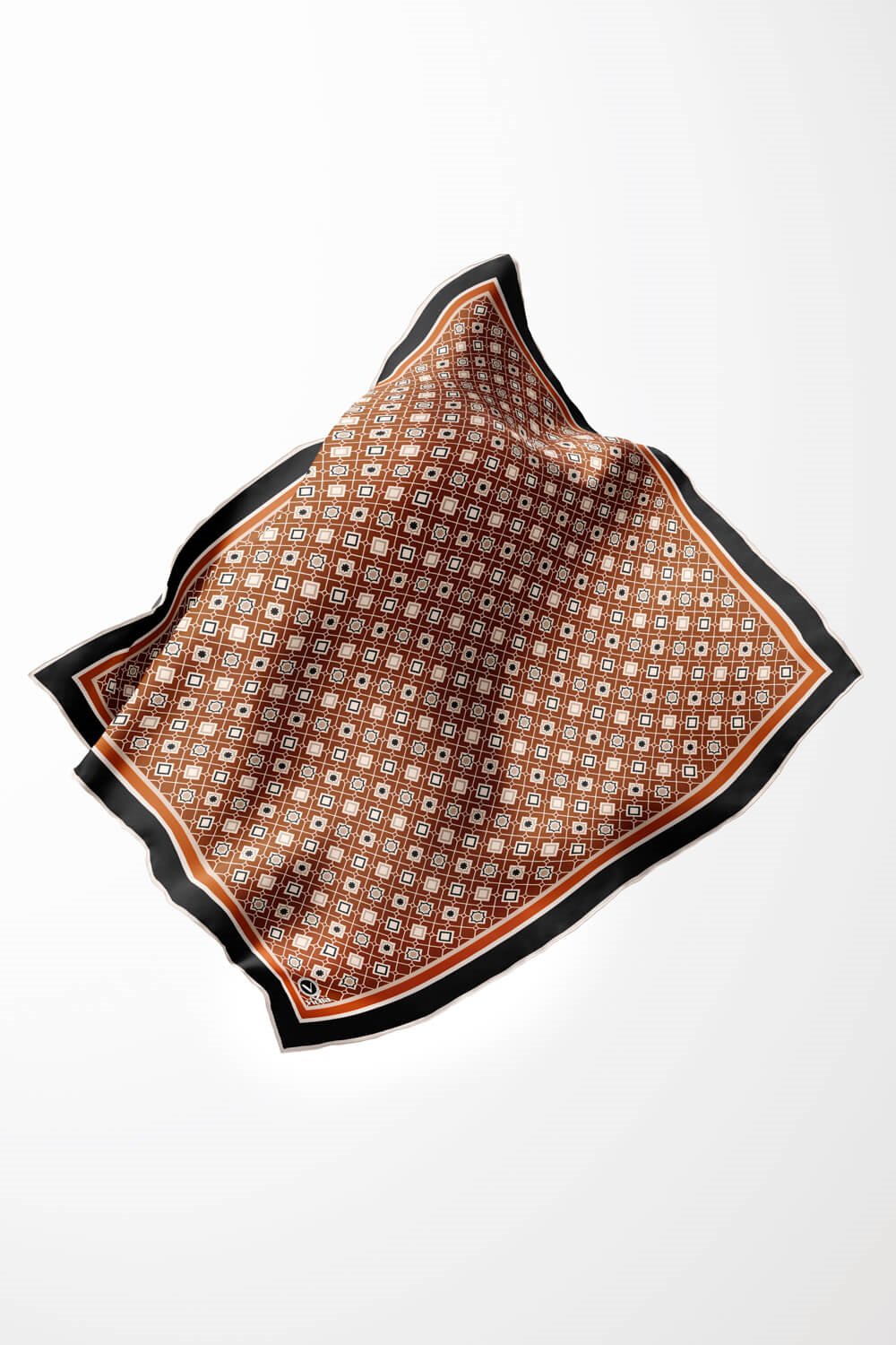 Twill Geometrik Desenli Taba Renkli 90x90 Eşarp (İpek İçermez) Dikim Şekli : El Dikişi