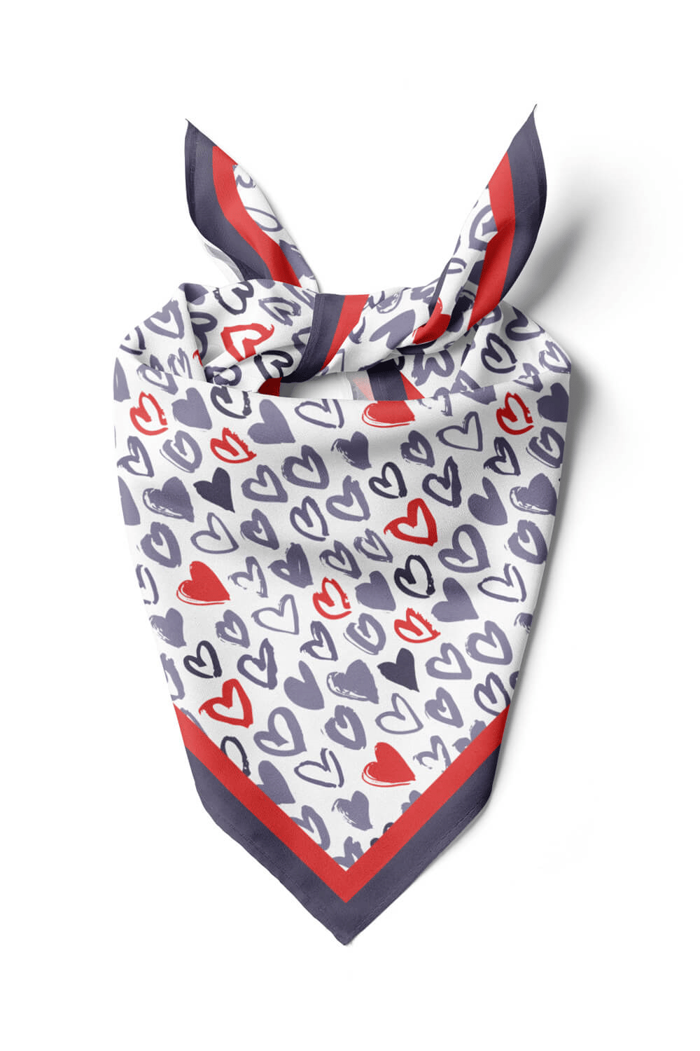 F39 Kadın Gri Kırmızı Wish of Love Desenli 50x50 Bandana HYL DG0734-22