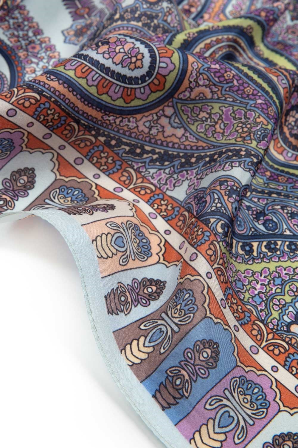 100% İPEK ETRO DESENLİ BEBE MAVİSİ - TABA RENKLİ ŞAL