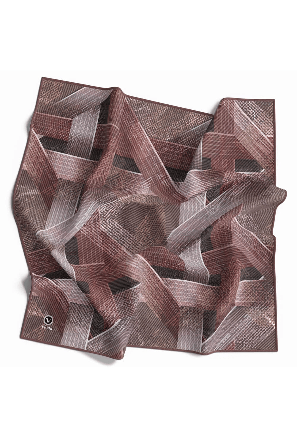 Twill Dokulu Geometrik Desenli Pudra Renkli 90x90 Eşarp (İpek İçermez) Kenar Dikiş Şekli El Dikişli