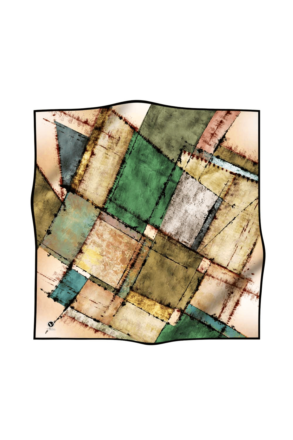 Twil Yamalı Ve Geometrik Desenli Zümrüt Yeşili Renkli 90x90 Eşarp (İpek İçermez) Dikim Şekli : El Dikişi