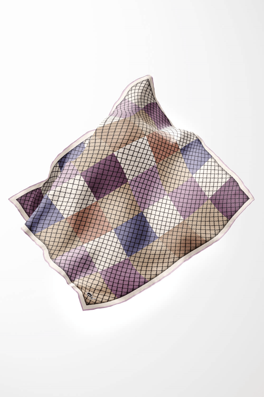 Twill Kare Desenli Lila Renkli 90x90 Eşarp (İpek İçermez) Kenar Dikiş Şekli El Dikişli