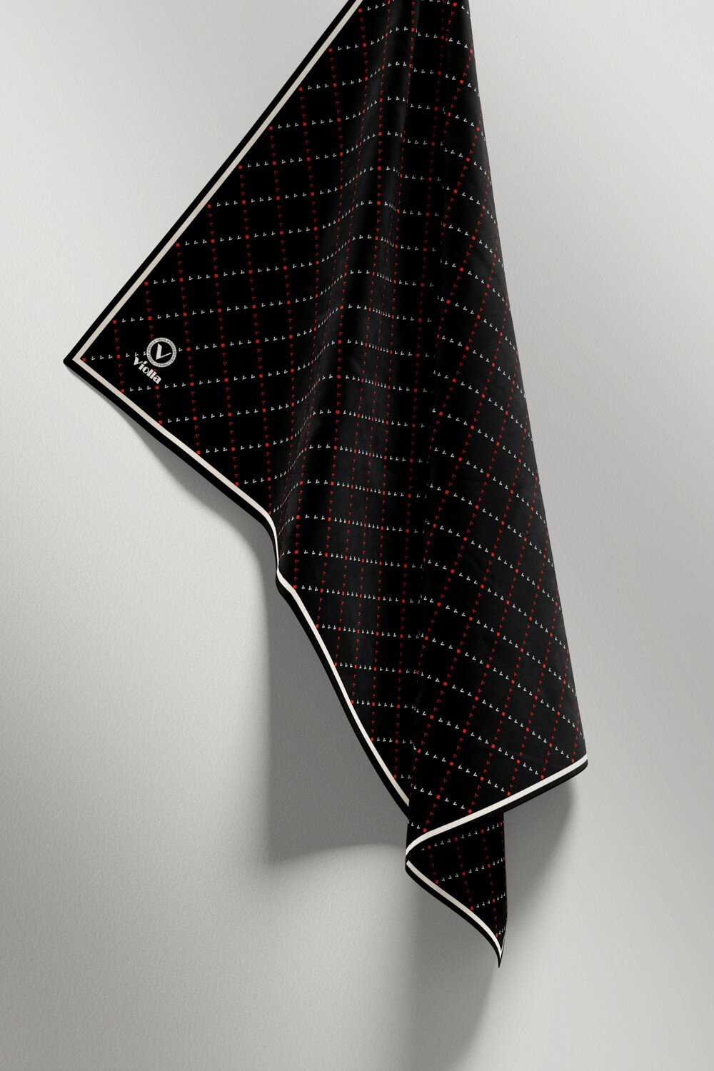 Twill Noktalı V Desenli Siyah - Bordo Renkli 90x90 Eşarp (İpek İçermez) Kenar Dikiş Şekli El Dikişli