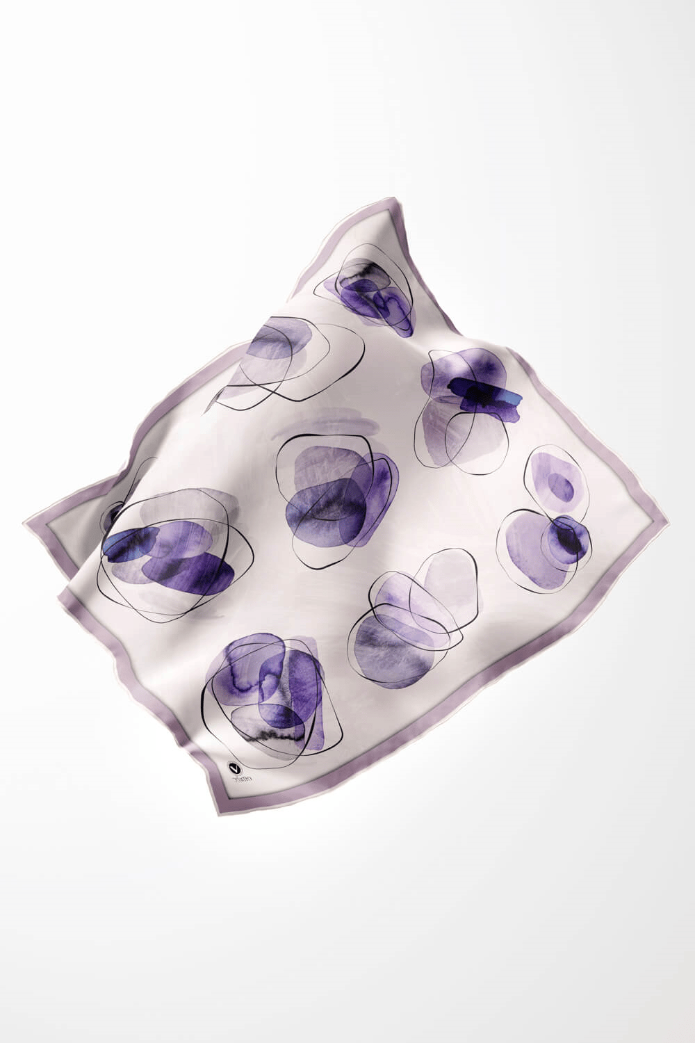 Twill Sulu Boya Geometrik Desenli Lila Renkli 90x90 Eşarp (İpek İçermez) Kenar Dikiş Şekli El Dikişli