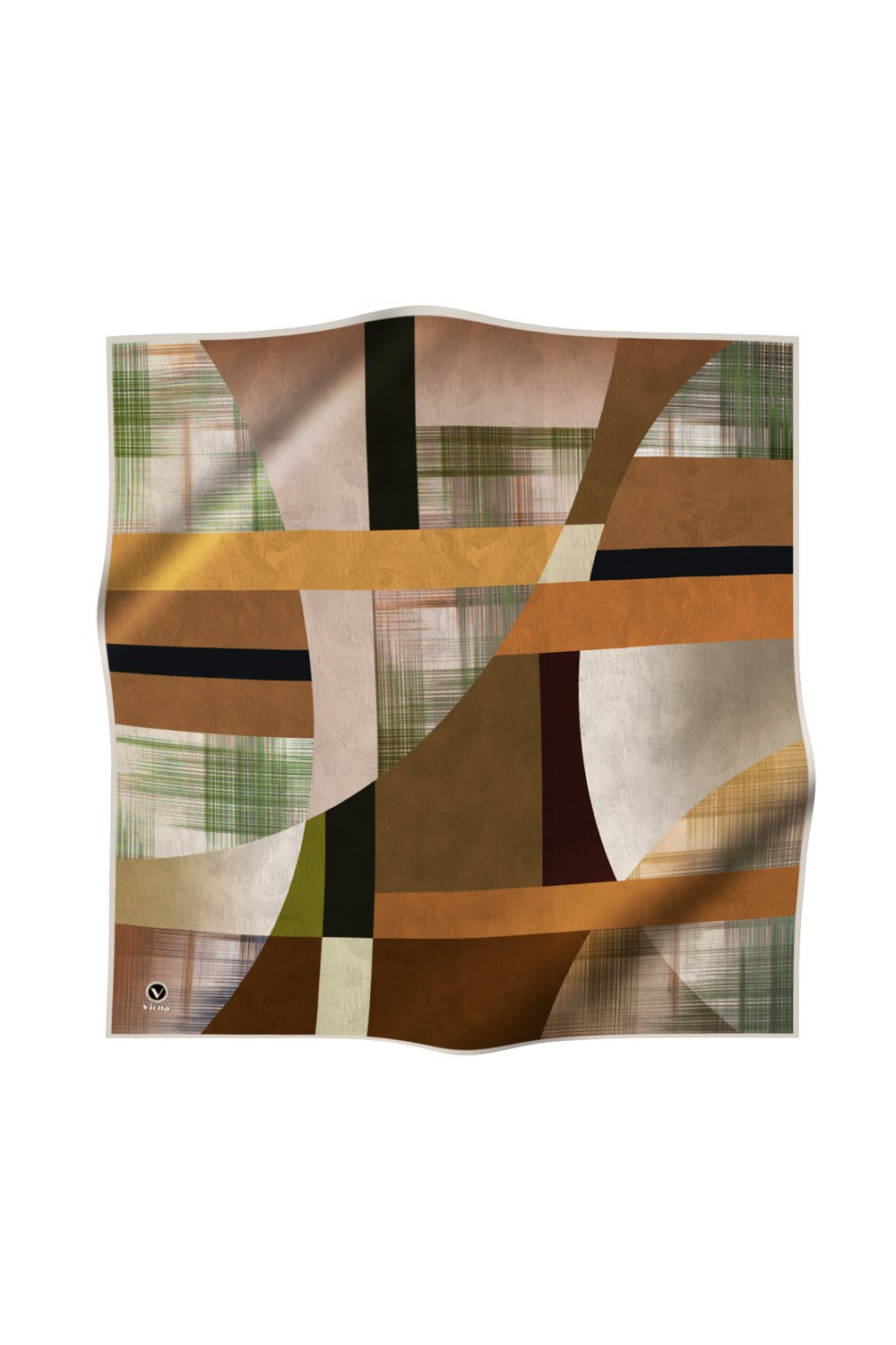 Twill Geometrik Desenli Vizon Renkli 90x90 Eşarp (İpek İçermez) Kenar Dikiş Şekli El Dikişli