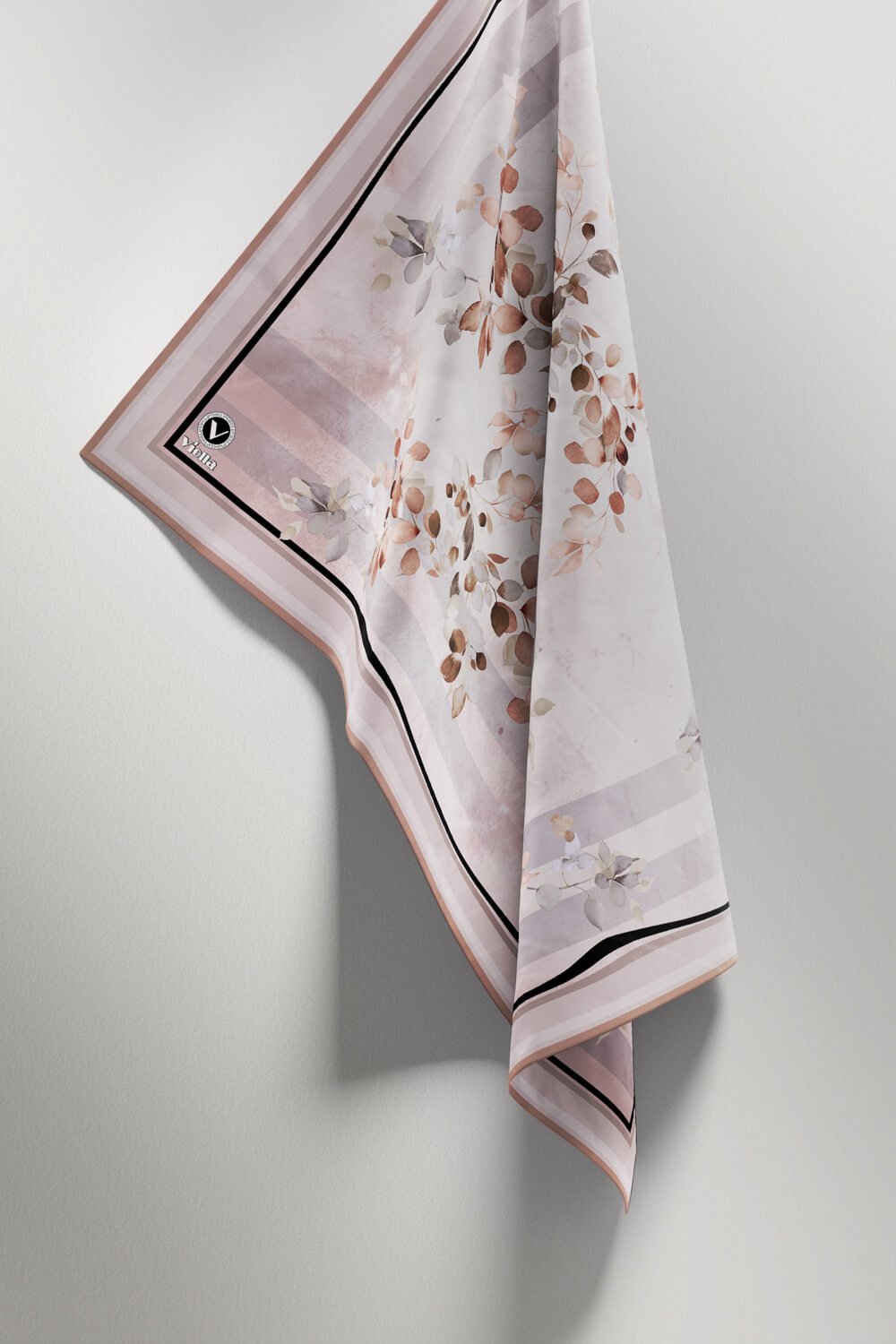 Twill Çiçek Desenli Bej Renkli 90x90 Eşarp (İpek İçermez) Kenar Dikiş Şekli El Dikişli