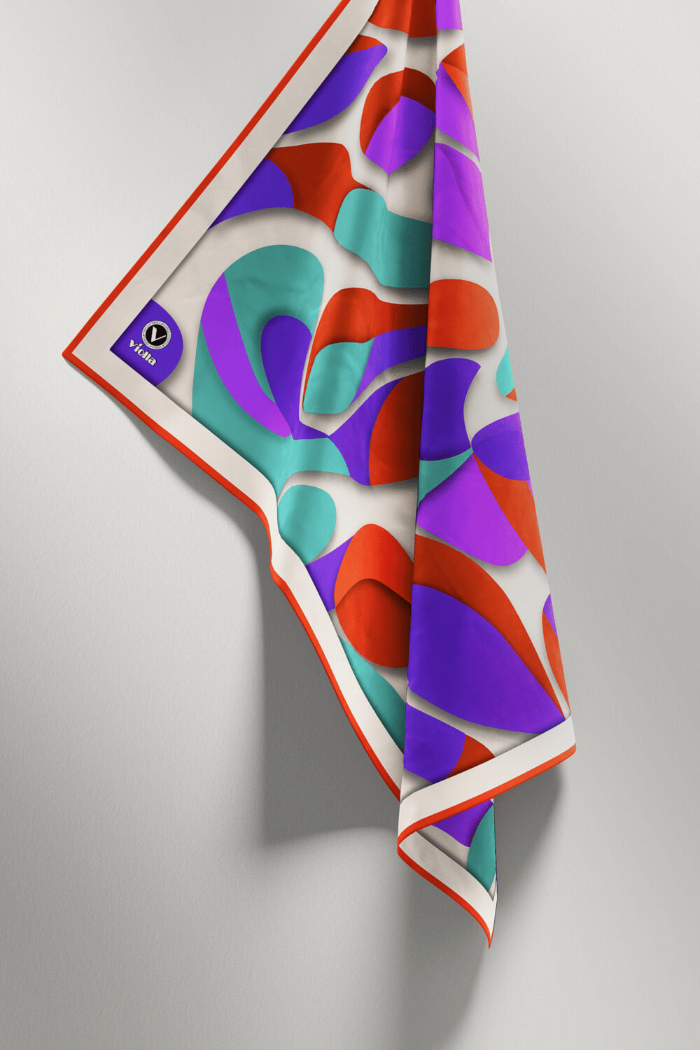 Twill Soyut Geometrik Desenli Taba - Mor Renkli 90x90 Eşarp (İpek İçermez) Dikim Şekli : El Dikişi