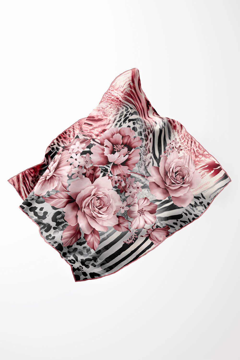 Twill Renkli Şerit Desenli Pudra Renkli 90x90 Eşarp (İpek İçermez) Kenar Dikiş Şekli El Dikişli