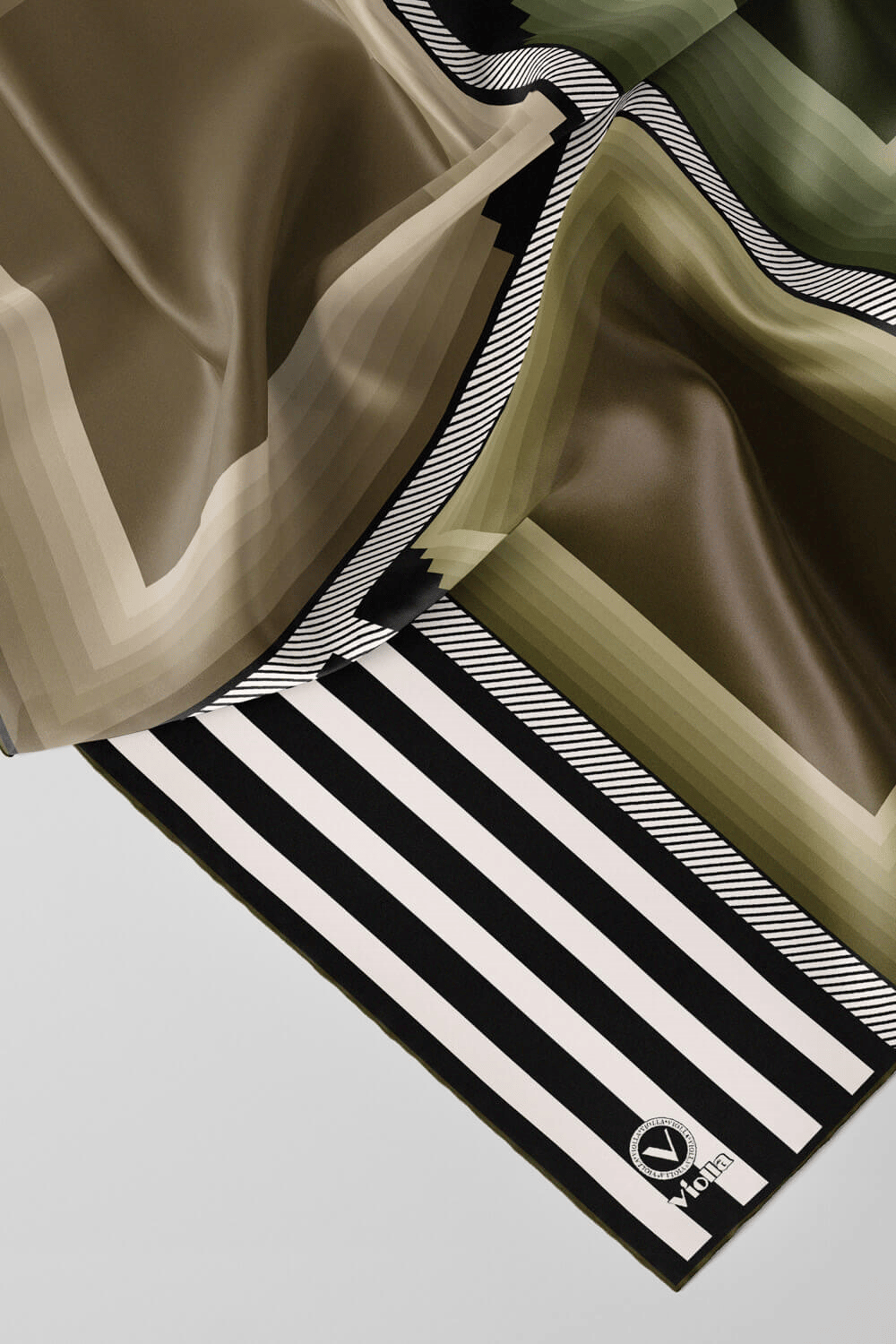 Twill Geometrik Desenli Haki Renkli 90x90 Eşarp (İpek İçermez) Kenar Dikiş Şekli El Dikişli