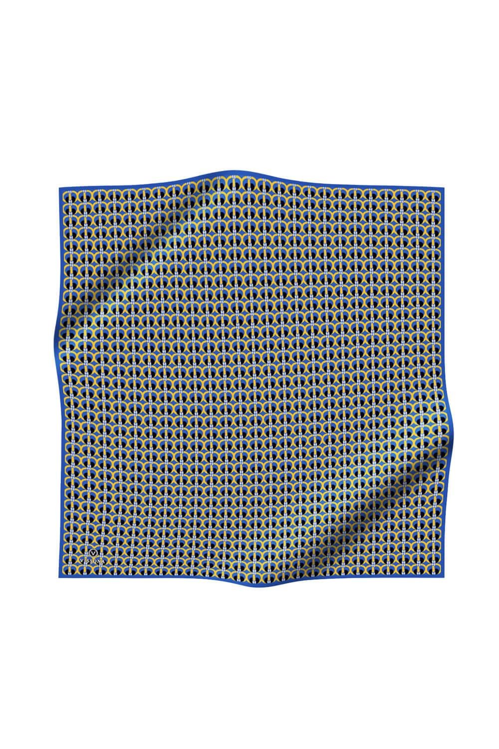 %100 Twill İpek Geometrik Desenli Saks - Gold Renkli 90x90 Eşarp Dikim Şekli : El Dikişi