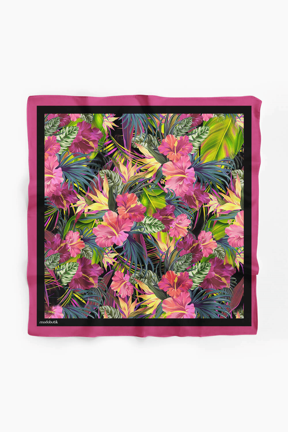 G39 Kadın Yeşil Pembe Çiçek Desenli 50x50 Bandana
