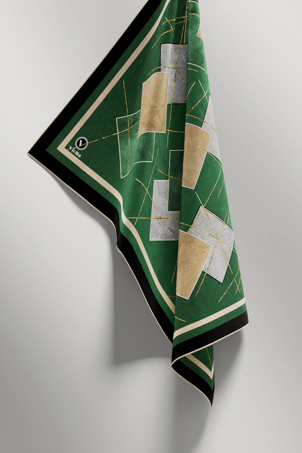 Twill Geometrik Desenli Petrol Yeşili Renkli 90x90 Eşarp (İpek İçermez) Kenar Dikiş Şekli El Dikişli