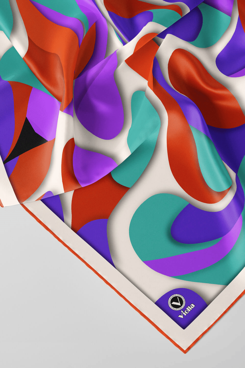 Twill Soyut Geometrik Desenli Taba - Mor Renkli 90x90 Eşarp (İpek İçermez) Dikim Şekli : El Dikişi