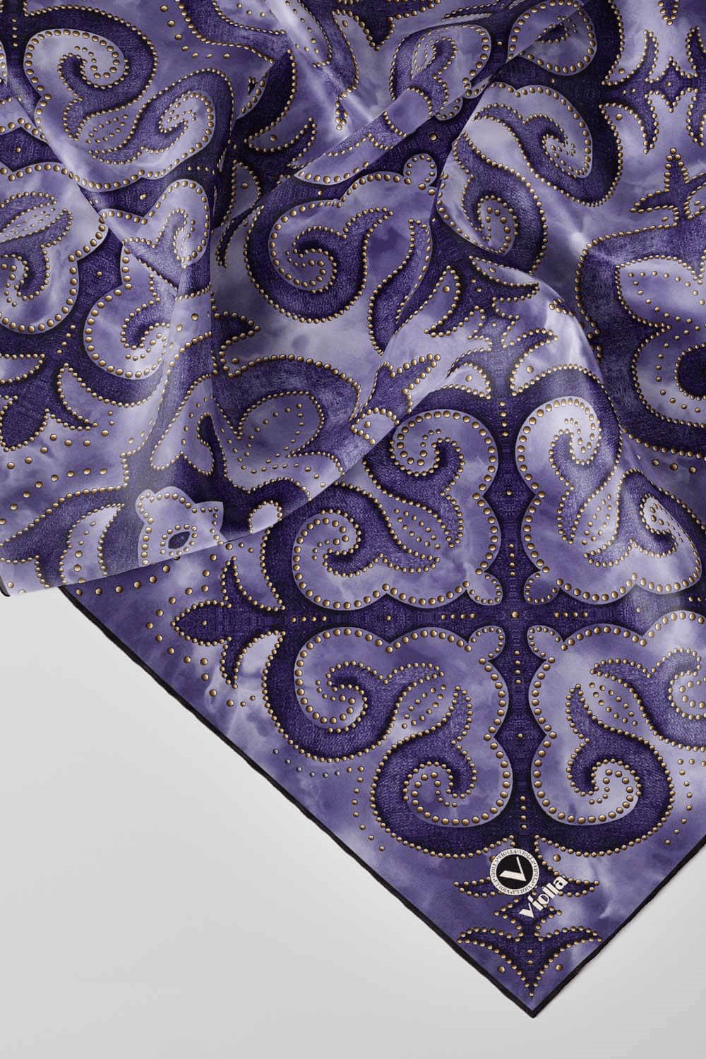 Twill Barok Desenli Lacivert Renkli 90x90 Eşarp (İpek İçermez) Kenar Dikiş Şekli El Dikişli