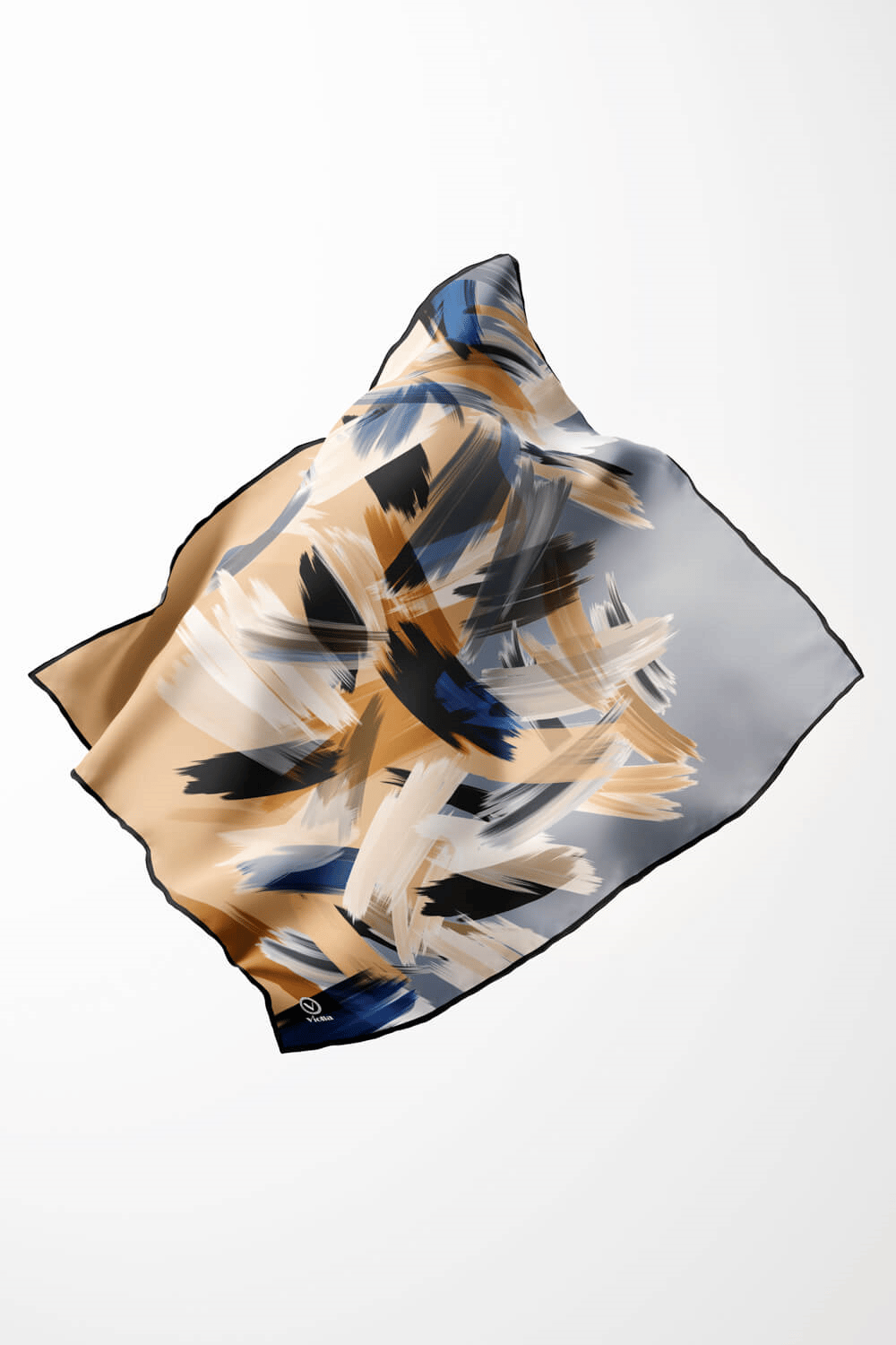 Twill Fırça Desenli Bebe Mavisi Renkli 90x90 Eşarp (İpek İçermez) Kenar Dikiş Şekli El Dikişli