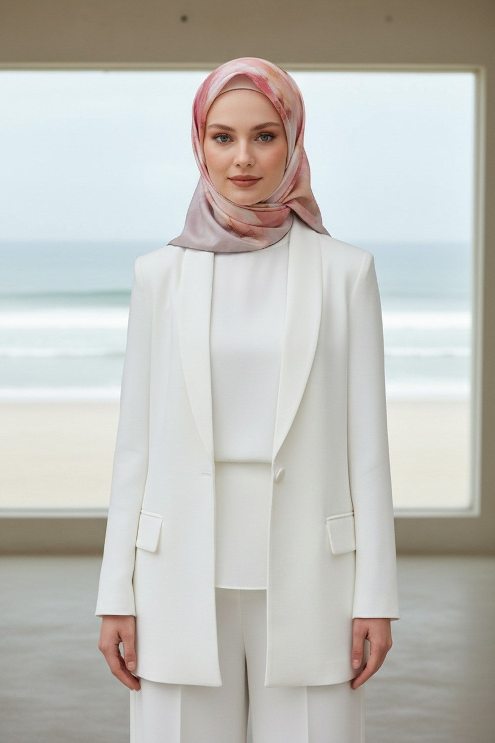 %100 Twill İpek Duman Desenli Vizon - Taba Renkli Renkli 90x90 Eşarp Dikim Şekli : El Dikişi