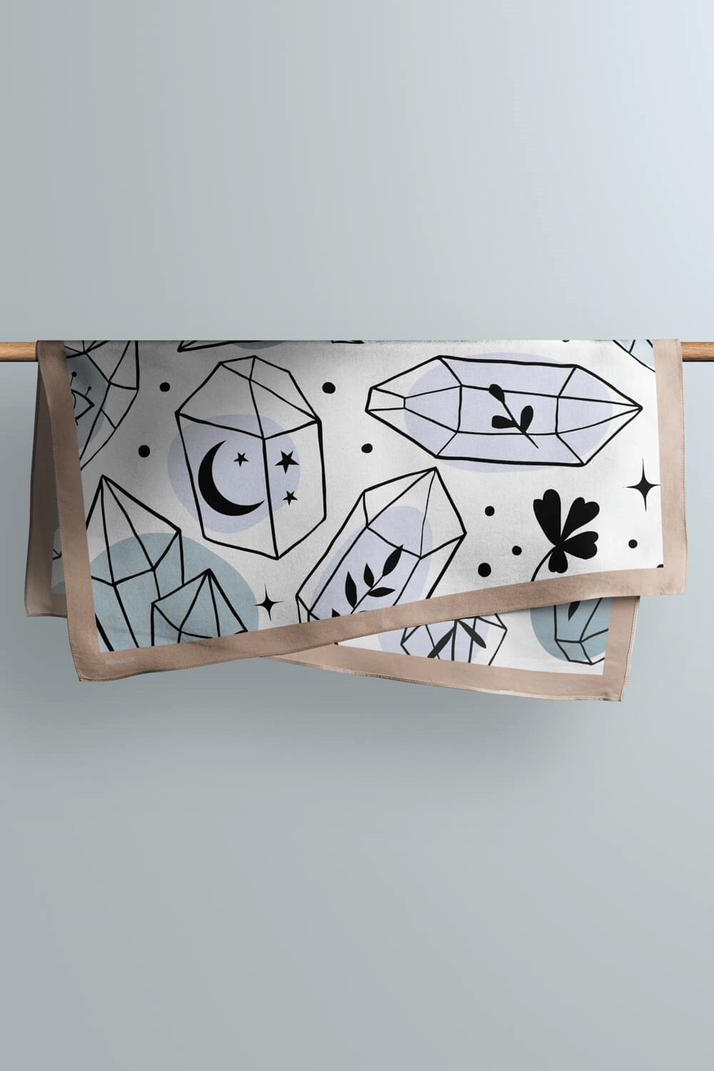 Y11 Kadın Geometrik Desenli Bandana 50x50 Siyah Beyaz Mavi DG0474-22