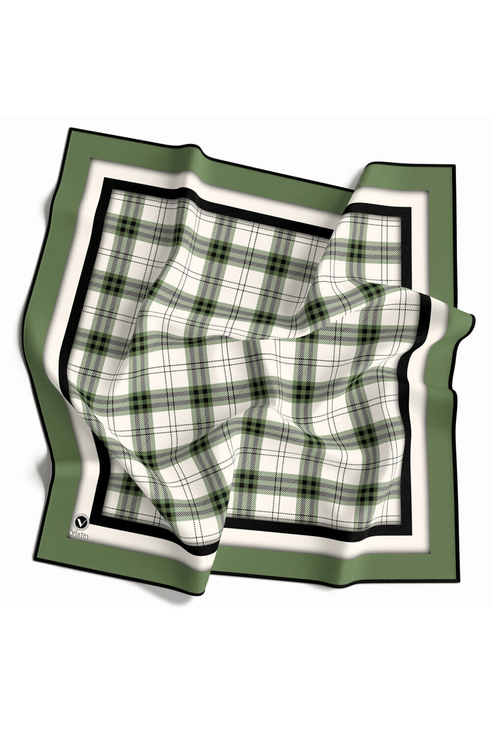 Twill Ekose Desenli Mint Yeşili Renkli 90x90 Eşarp (İpek İçermez) Kenar Dikiş Şekli El Dikişli