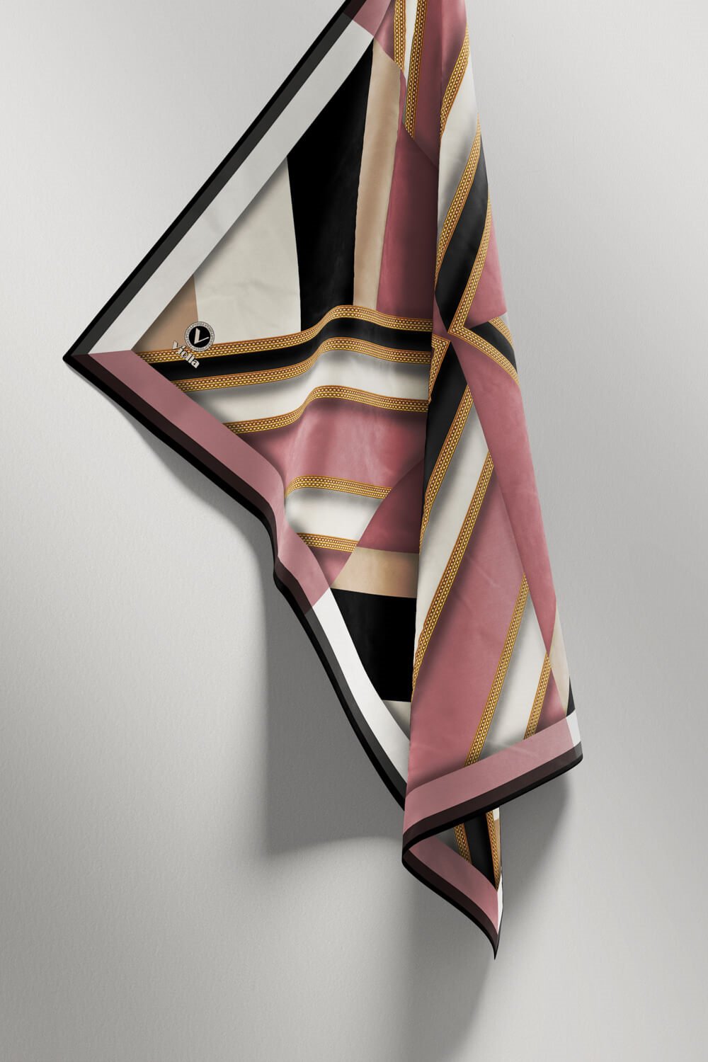 Twill Geometrik Desenli Pudra Renkli 90x90 Eşarp (İpek İçermez) Dikim Şekli : El Dikişi