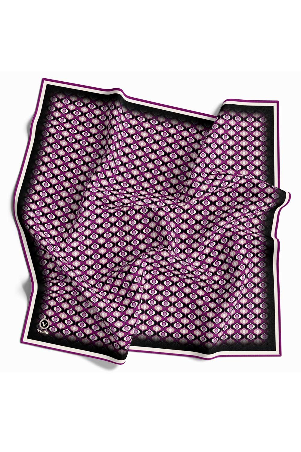 Twill Çıtır Desenli Mürdüm Renkli 90x90 Eşarp (İpek İçermez) Kenar Dikiş Şekli El Dikişli