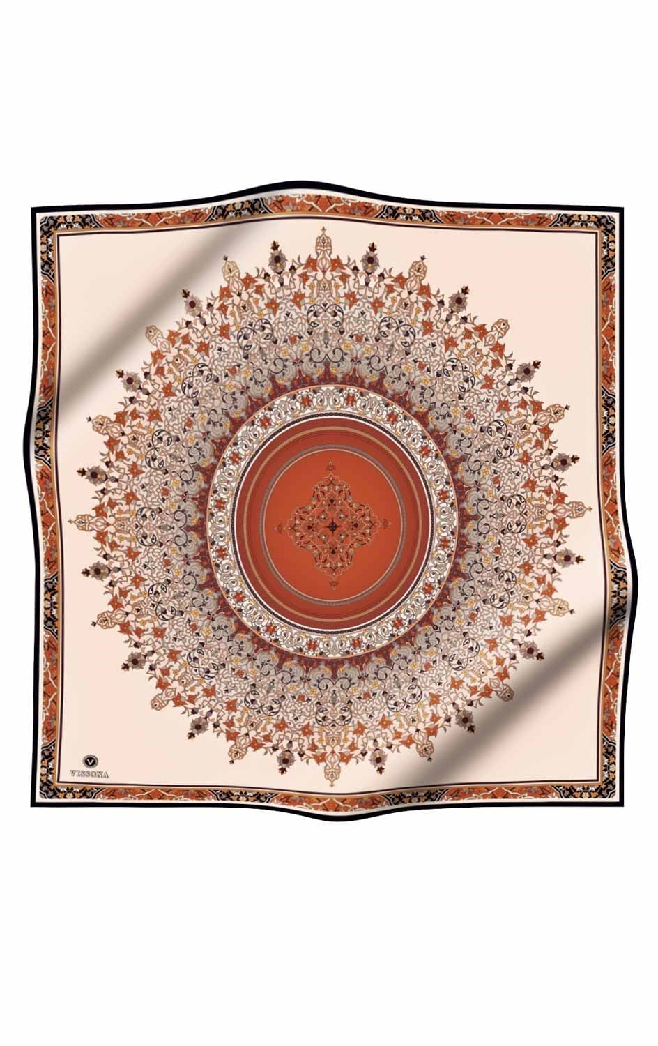 %100 Twill İpek Şal Desenli Taba Renkli 90x90 Eşarp Dikim Şekli : El Dikişi