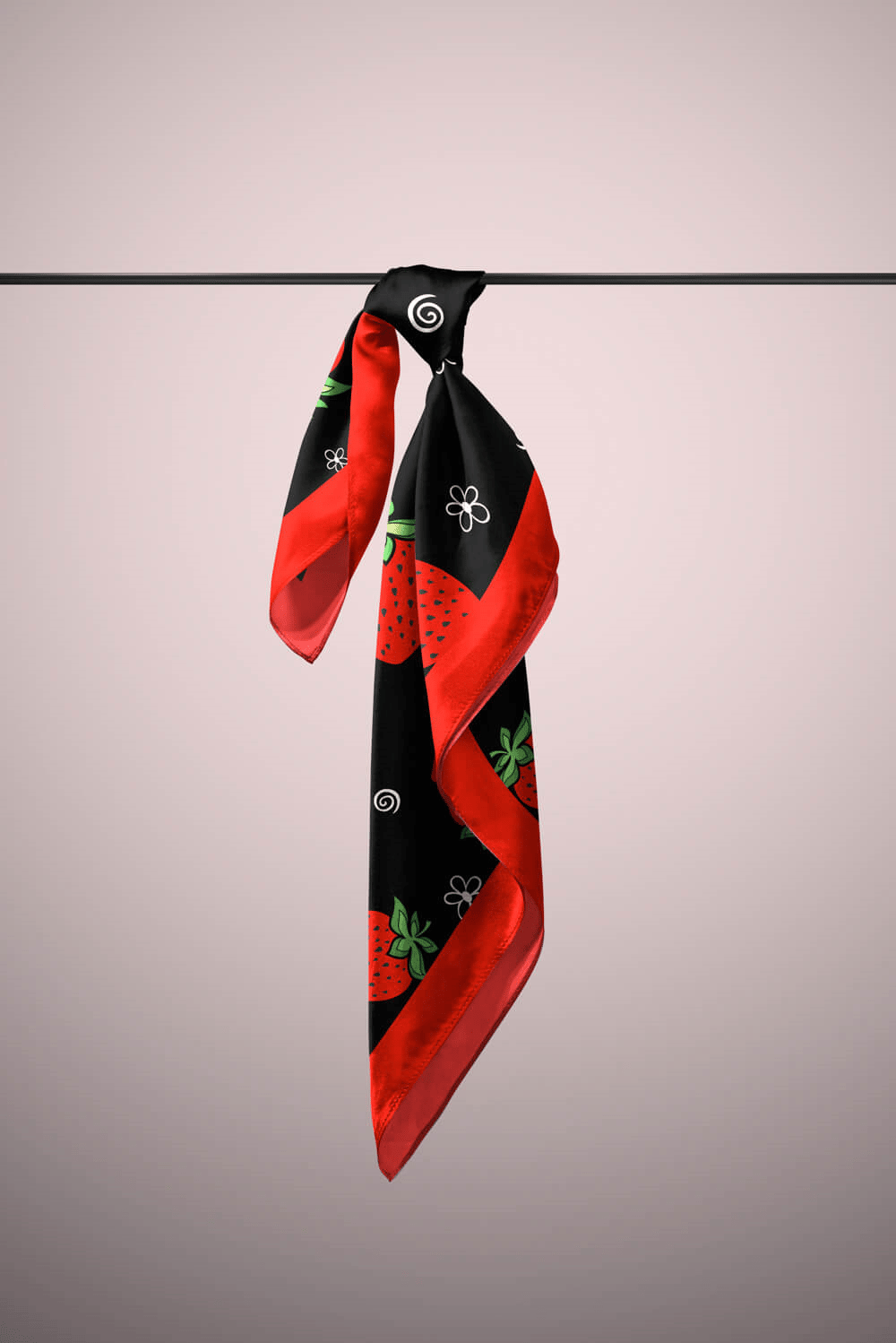 Kadın Çilek Desenli Bandana 50x50 Kırmızı Siyah DG0264-22