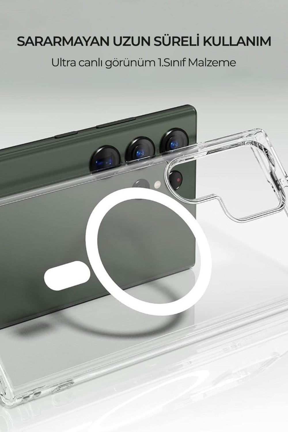 Samsung Galaxy S23 Ultra Uyumlu Kamera Korumalı Magsafe Wireless Şarj Özellikli Lüks Şeffaf Silikon Telefon Kılıfı