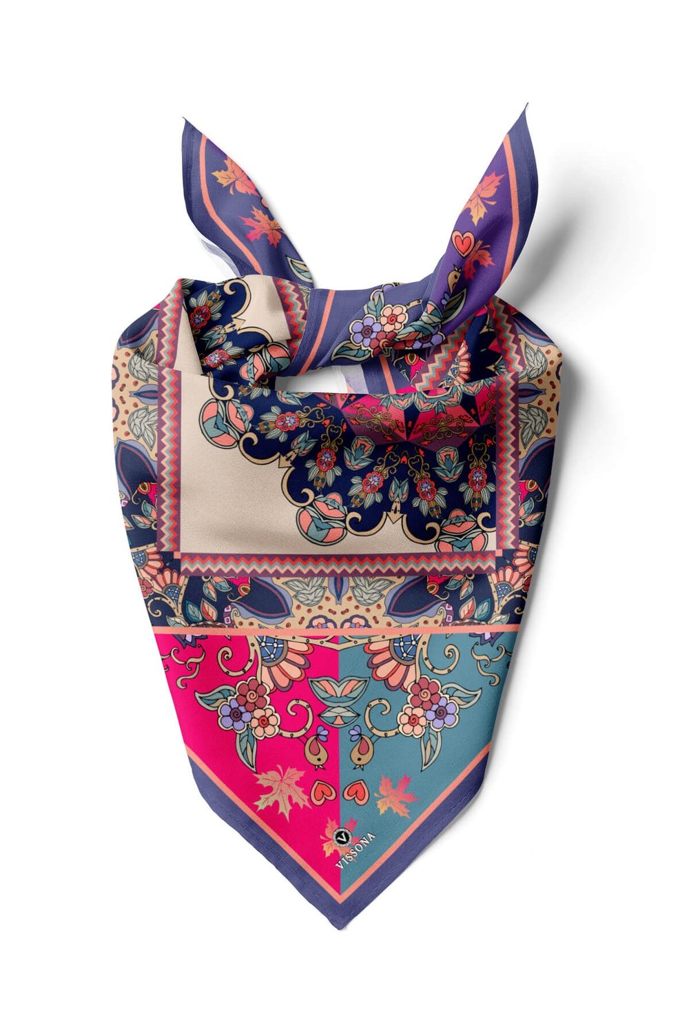 %100 İpek Etnik Desenli Kadın Bandana