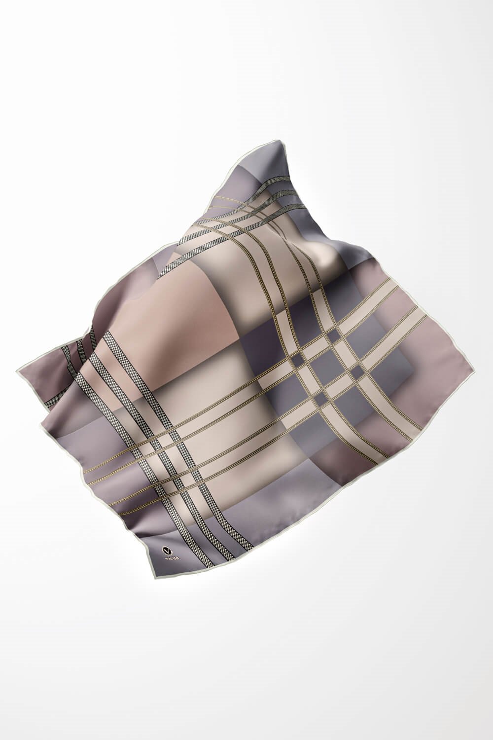 Twill Geometrik Desenli Bej Renkli 90x90 Eşarp (İpek İçermez) Kenar Dikiş Şekli El Dikişli