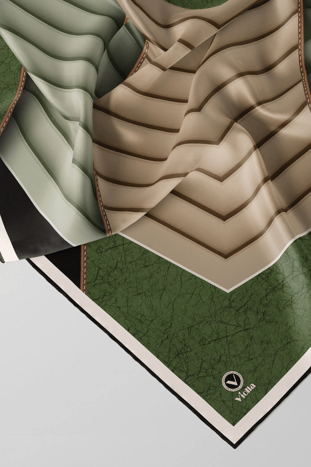 Twill Zigzag Desenli Zümrüt Yeşili Renkli 90x90 Eşarp (İpek İçermez) Kenar Dikiş Şekli El Dikişli