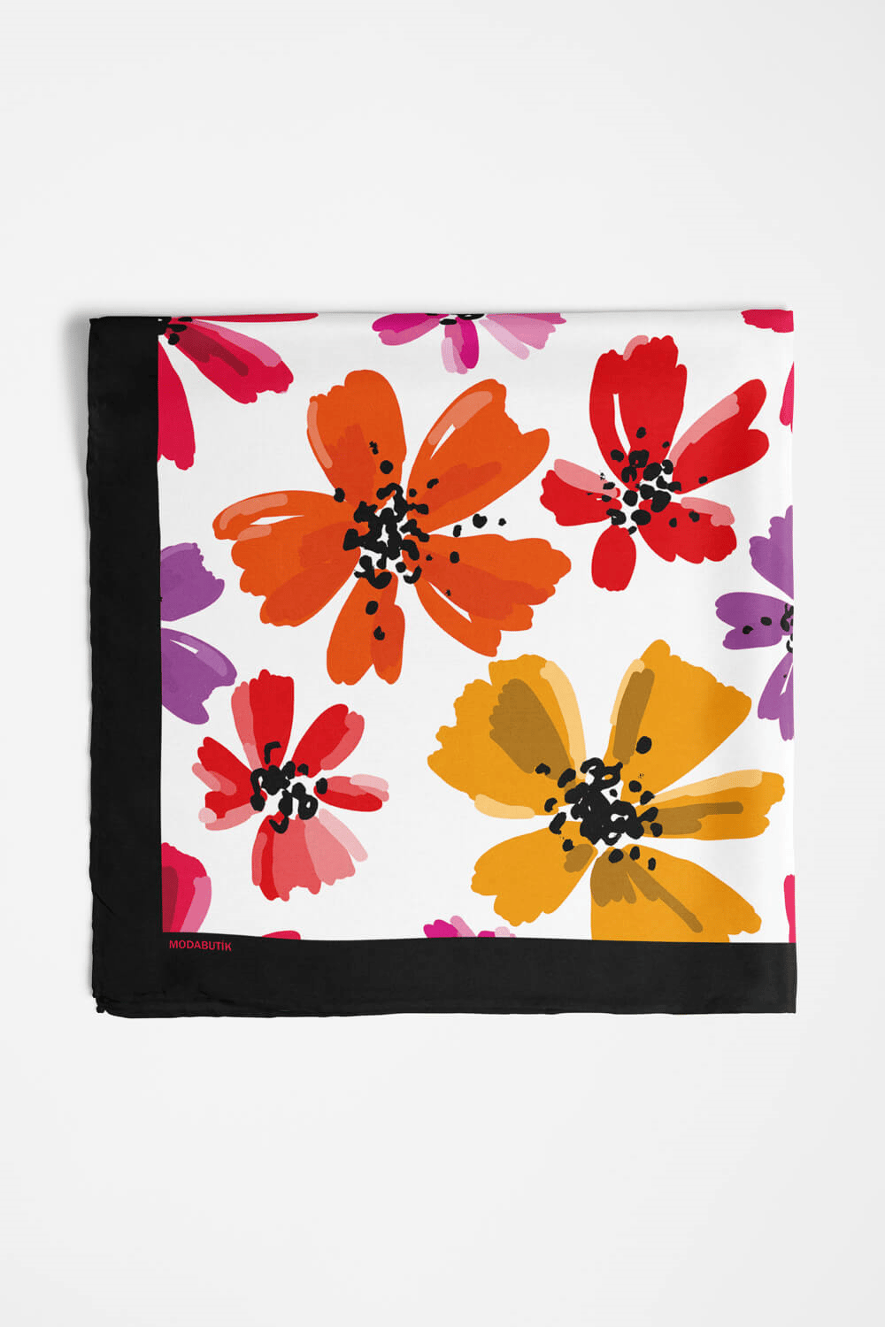 D102 Kadın Çiçek Desenli Bandana 50x50 Kırmızı Sarı DG0176-22