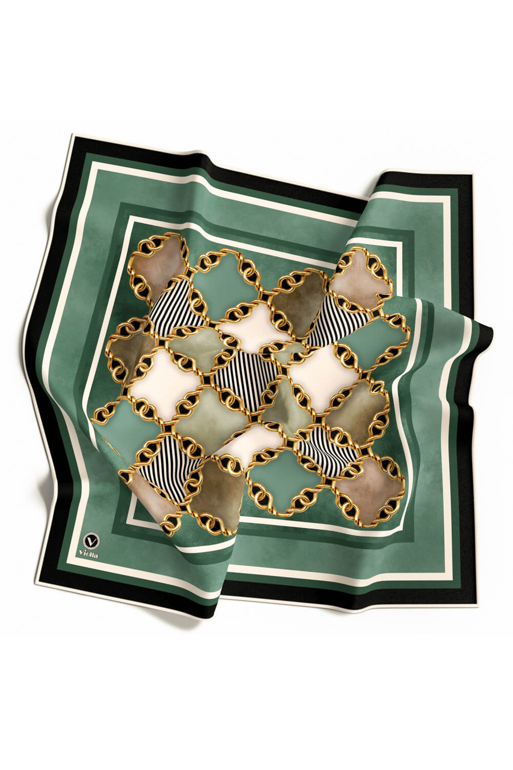 Twill Zincirli Geometrik Desenli Mint Yeşili Renkli 90x90 Eşarp (İpek İçermez) Dikim Şekli : El Dikişi