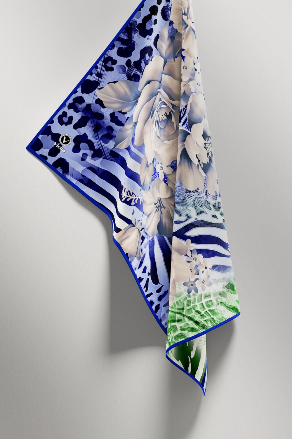 Twill Renkli Şerit Desenli Saks - Zümrüt Yeşili Renkli 90x90 Eşarp (İpek İçermez) Kenar Dikiş Şekli El Dikişli